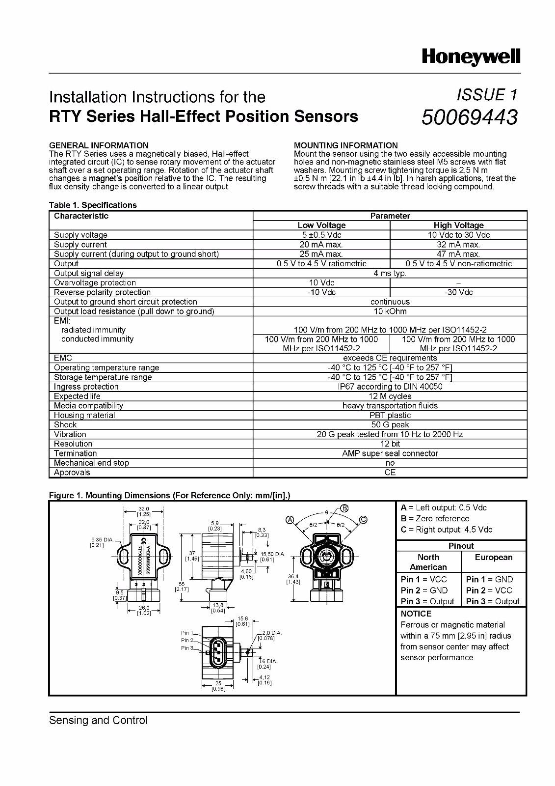 Throttle Position Sensor - Honeywell PE-RTY120LVNAX